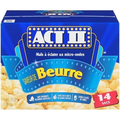 Act II Maïs à éclater au micro-ondes saveur de beurre 14 sacs  1092 g, 0,96 $/100g