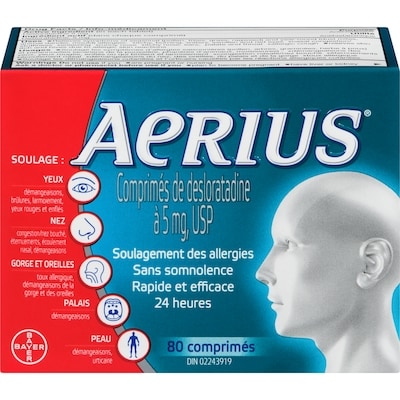Aerius Allergies, soulagement rapide et sans somnolence durant 24 heures 80 ea, 0,78 $/1ch