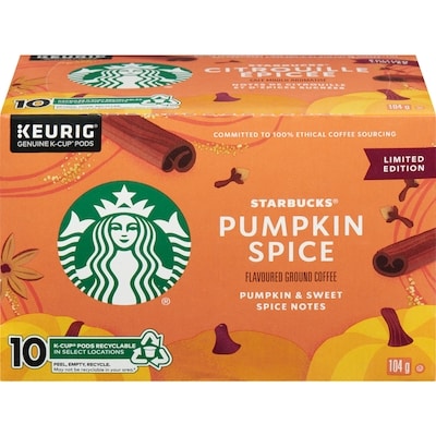 Starbucks Coffee, Pumpkin Spice Flavoured Ground  K-Cup Pods Box 10 ea, $1.20/1ea