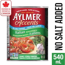 Aylmer Accents No Salt Added Italian Chunky-Stewed Tomato 540 ml, $0.37/100ml