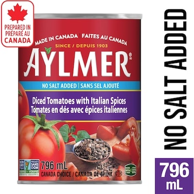 Aylmer Diced Tomatoes with Italian Spices, No Salt Added 796 ml, $0.38/100ml