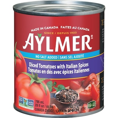 Aylmer Tomates en dés aux épices italiennes, sans sel ajouté 796 ml, 0,25 $/100ml