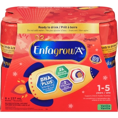 Enfagrow Boisson nutritionnelle pour tout-petits, bouteilles prêtes à boire, saveur vanille 6x355.5 ml, 1,27 $/100ml