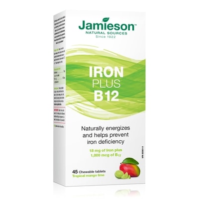 Jamieson Iron with Vitamin B12 Chewable Tablets Tropical Mango Flavour 45 ea, $0.49/1ea