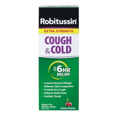 Robitussin Extra Strength Cough & Cold Syrup, Alcohol Free, Cherry Flavour 250 ml, $6.80/100ml
