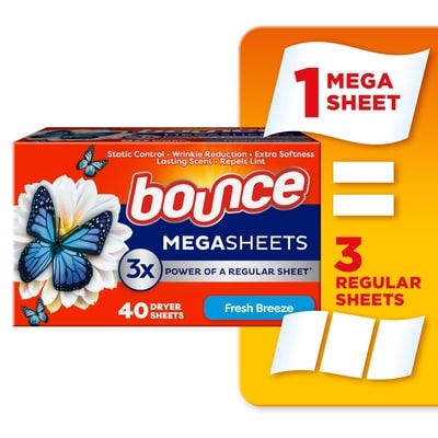Bounce WrinkleGuard Mega Dryer Sheets, 40 Count, Wrinkle Release Fabric Softener Sheets with Outdoor Fresh Scent 40 ea, $0.15/1ea