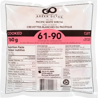 Green Ocean Go Cooked White Shrimp 61/90 160 g, $2.37/100g