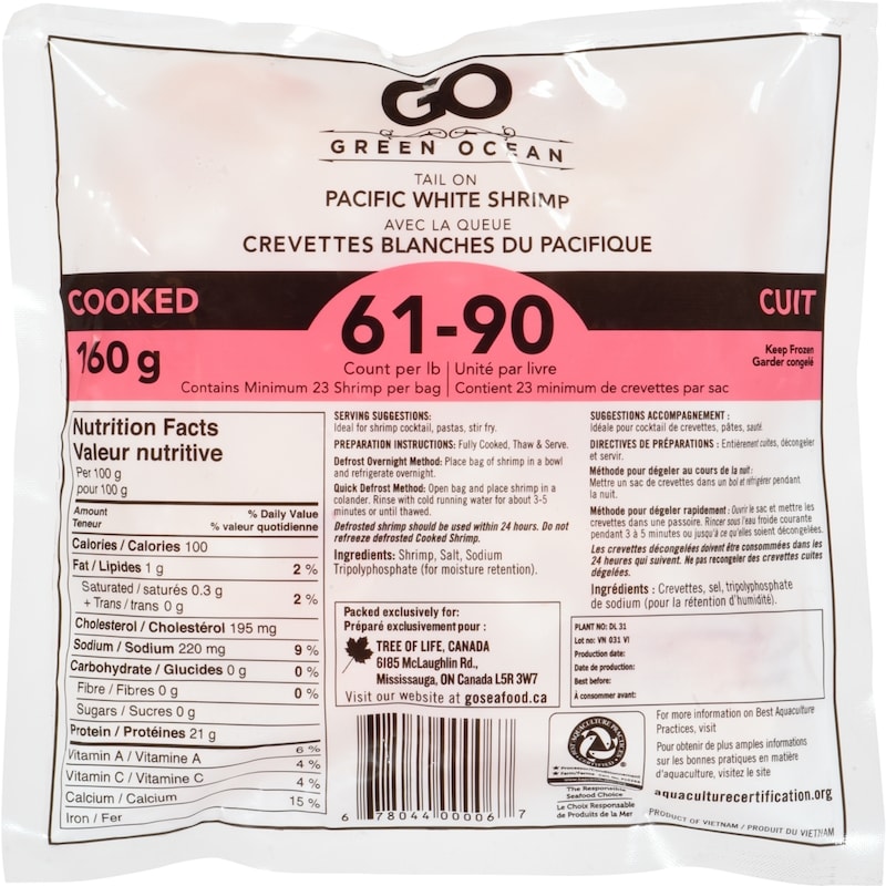 Cooked White Shrimp 61-90 per lb