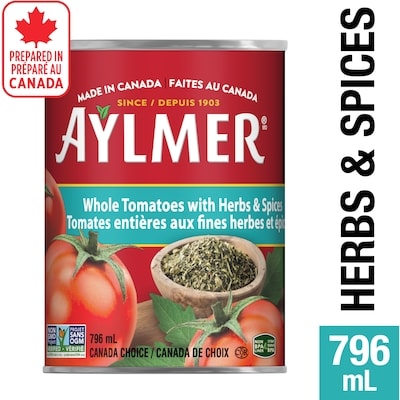 Aylmer Whole Tomatoes With Herbs & Spices  796 ml, $0.25/100ml