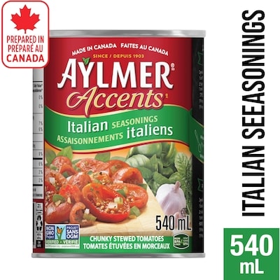 Aylmer Tomatoes Accents Italian 540 ml, $0.55/100ml