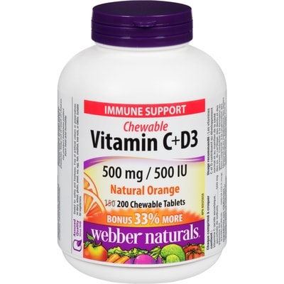 Webber Naturals Vitamin C+D3 500 mg / 500 IU Natural Orange 200 ea, $0.06/1ea