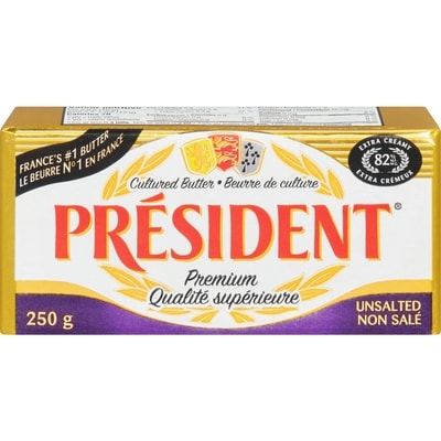 President Premium Unsalted Cultured Butter 250 g, $2.60/100g