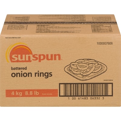 Sunspun Battered Onion Rings 4 kg, $0.75/100g
