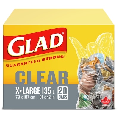 Glad Clear Garbage Bags - Extra-Large 135 Litres 20 ea, $0.55/1ea