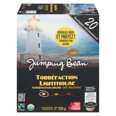 Jumping Bean Café biologique torréfaction légère Lighthouse Roast 20 cartouches individuelles 200 g, 9,50 $/100g