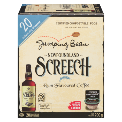 Jumping Bean Rum Flavoured Coffee Newfoundland Screech 20 Single Serve Coffee Pods 200 g, $9.50/100g