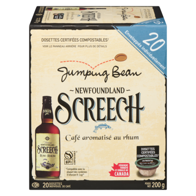 Jumping Bean Café à saveur de rhum Newfoundland Screech 20 cartouches individuelles 200 g, 9,50 $/100g