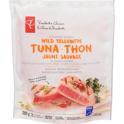 President's Choice Wild Yellowfin Tuna Skinless Boneless Steaks, Sustainably Sourced 280g 280 g, $4.10/100g