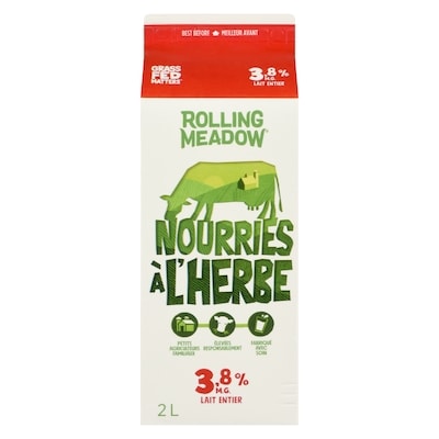 Rolling Meadow Lait de vache nourrie à l’herbe, 3,8 % 2 l, 0,42 $/100ml