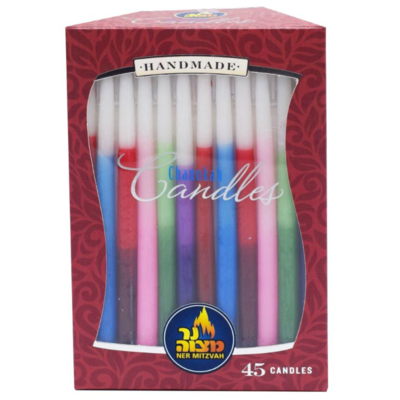 Ner Mitzvah Bougies de Hanoukka (multicolores haut de gamme) 45x1.0 ea, 0,29 $/1ch