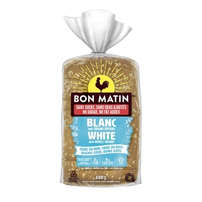 null No Sugar, No Fat Added White with Whole Grains Bread 600 g, $0.80/100g