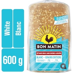 null Pain blanc avec grains entiers sans sucre, sans gras ajoutés 600 g, 0,80 $/100g
