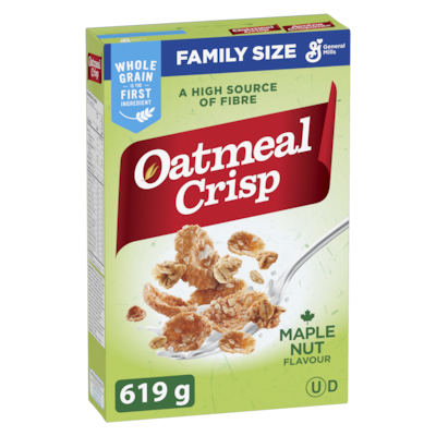 General Mills Oatmeal Crisp Breakfast Cereal, Maple Nut, Family Size, High Fibre 619 g, $1.29/100g