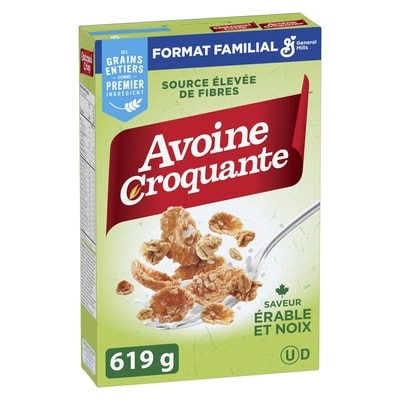 General Mills Avoine Croquante Saveur Erable et Noix,Céréales Pour le Petit-Déjeuner Riche en Fibres, Grains Entiers, Format Familial 619 g, 0,81 $/100g
