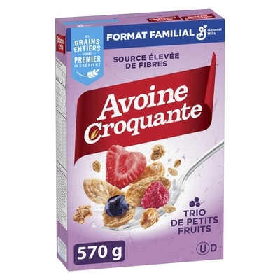 General Mills Avoine Croquante Trio de Petits Fruits, Céréales Pour le Petit-Déjeuner Riche en Fibres, Grains Entiers 570 g, 0,88 $/100g