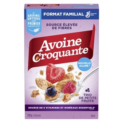 Avoine Croquante Trio de Petits Fruits, Céréales Pour le Petit-Déjeuner Riche en Fibres, Grains Entiers