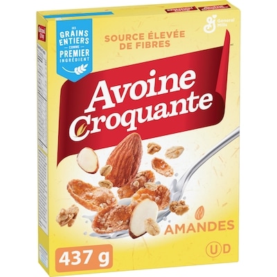 General Mills Avoine Croquante aux Amandes, Céréales Pour le Petit-Déjeuner Riche en Fibres, Grains Entiers 437 g, 1,37 $/100g