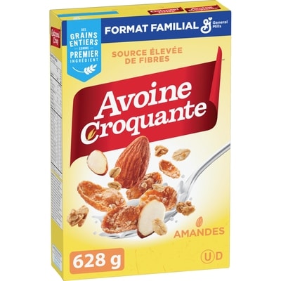 General Mills Avoine Croquante aux Amandes, Céréales Pour le Petit-Déjeuner Riche en Fibres,Grains Entiers, Format Familial 628 g, 1,27 $/100g