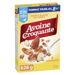 General Mills Avoine Croquante aux Amandes, Céréales Pour le Petit-Déjeuner Riche en Fibres,Grains Entiers, Format Familial 628 g, 0,88 $/100g