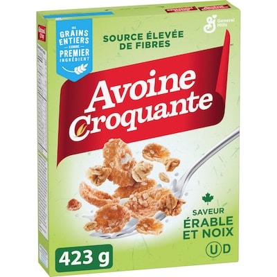 General Mills Avoine Croquante Saveur Erable et Noix,Céréales Pour le Petit-Déjeuner Riche en Fibres, Grains Entiers 423 g, 1,42 $/100g
