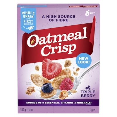 Oatmeal Crisp Breakfast Cereal, Triple Berry, High Fibre and Whole Grains