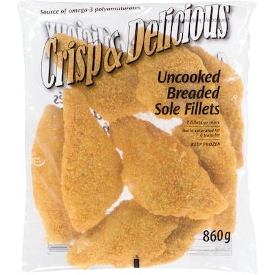 Crisp & Delicious Uncooked Breaded Sole Fillets 860 g, $1.45/100g