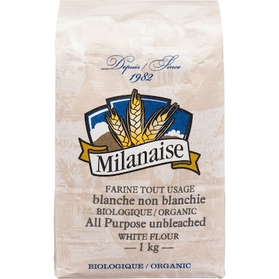 Meunerie Milanaise Biologique Farine Tout Usage Blanche Non Blanchie 1 kg, 0,80 $/100g
