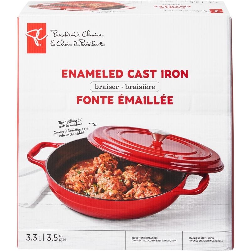 Enameled Cast Iron Braiser 3.5 Quart, Red