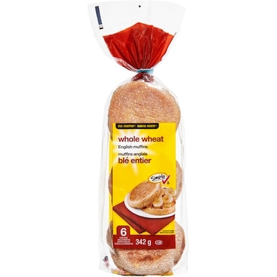 No Name Whole Wheat English Muffins 342 g, $0.87/100g