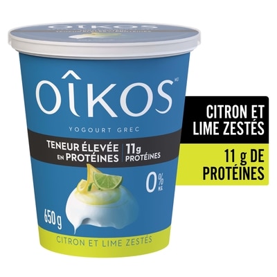 Oikos Yogourt grec,teneur élevée en protéines, citron et lime zestés, brassé 650 g, 1,15 $/100g