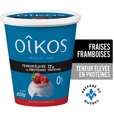 Oikos Yogourt Grec, Teneur Élevée En Protéines, Fraises-Framboises, Brassé 650 g, 1,15 $/100g