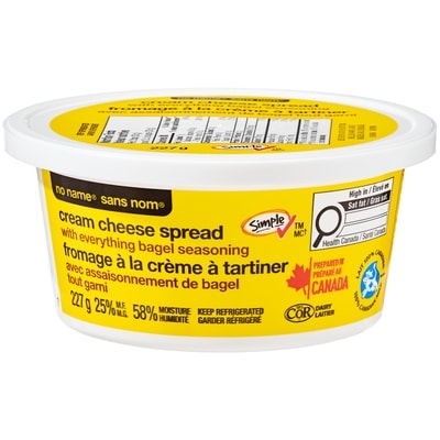 Sans Nom Tartinade au fromage à la crème avec assaisonnement de bagel tout garni 227 g, 1,32 $/100g