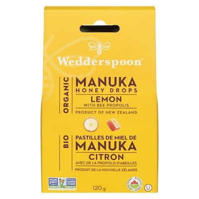 Wedderspoon Manuka Honey Drops Lemon    120 g, $9.16/100g