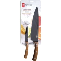 Set of 2 Chef and Paring Knife with Acacia Wood Handle