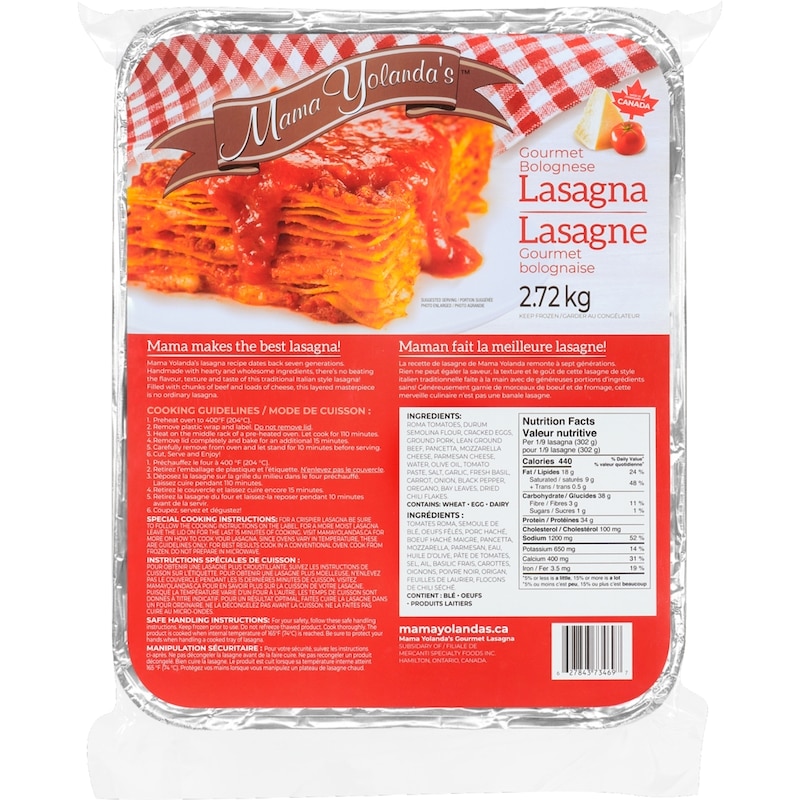 Mama Yolanda's Traditional Bolognese Lasagna - 2.72 kg | Fortinos