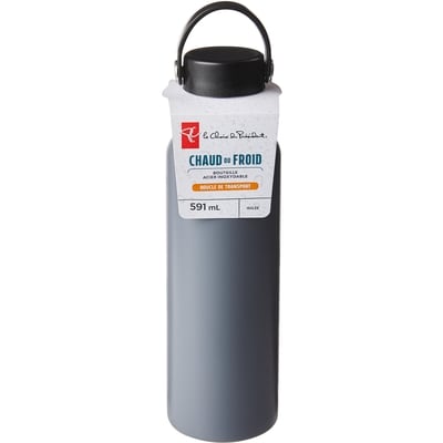 le Choix du Président President's Choice Bouteille d’eau en acier inoxydable avec couvercle et boucle de transport, 591 ml – anthracite 1 ea, 20,00 $/1ch