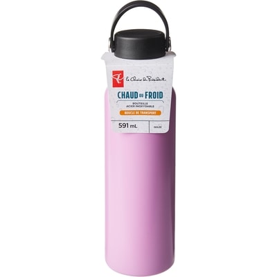 le Choix du Président President's Choice Bouteille d’eau en acier inoxydable avec couvercle et boucle de transport, 591 ml – rose 1 ea, 20,00 $/1ch