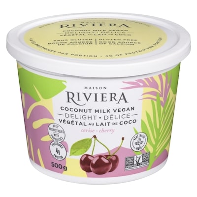 Riviera Yogourt végétalien au lait de noix de coco Riviera, cerise 500 g, 1,26 $/100g