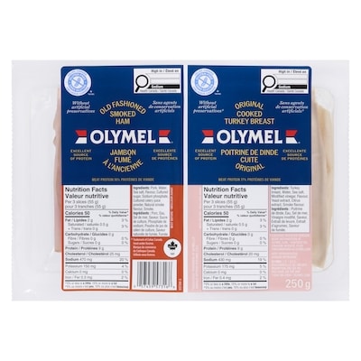 Olymel Smoked Ham & Cooked Turkey 250 g, $3.20/100g