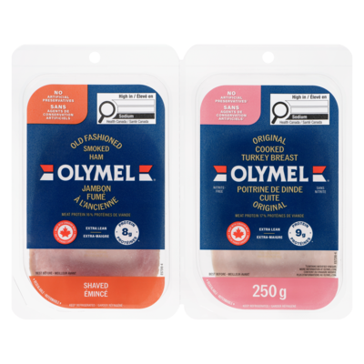 Olymel Smoked Ham & Cooked Turkey 250 g, $2.80/100g